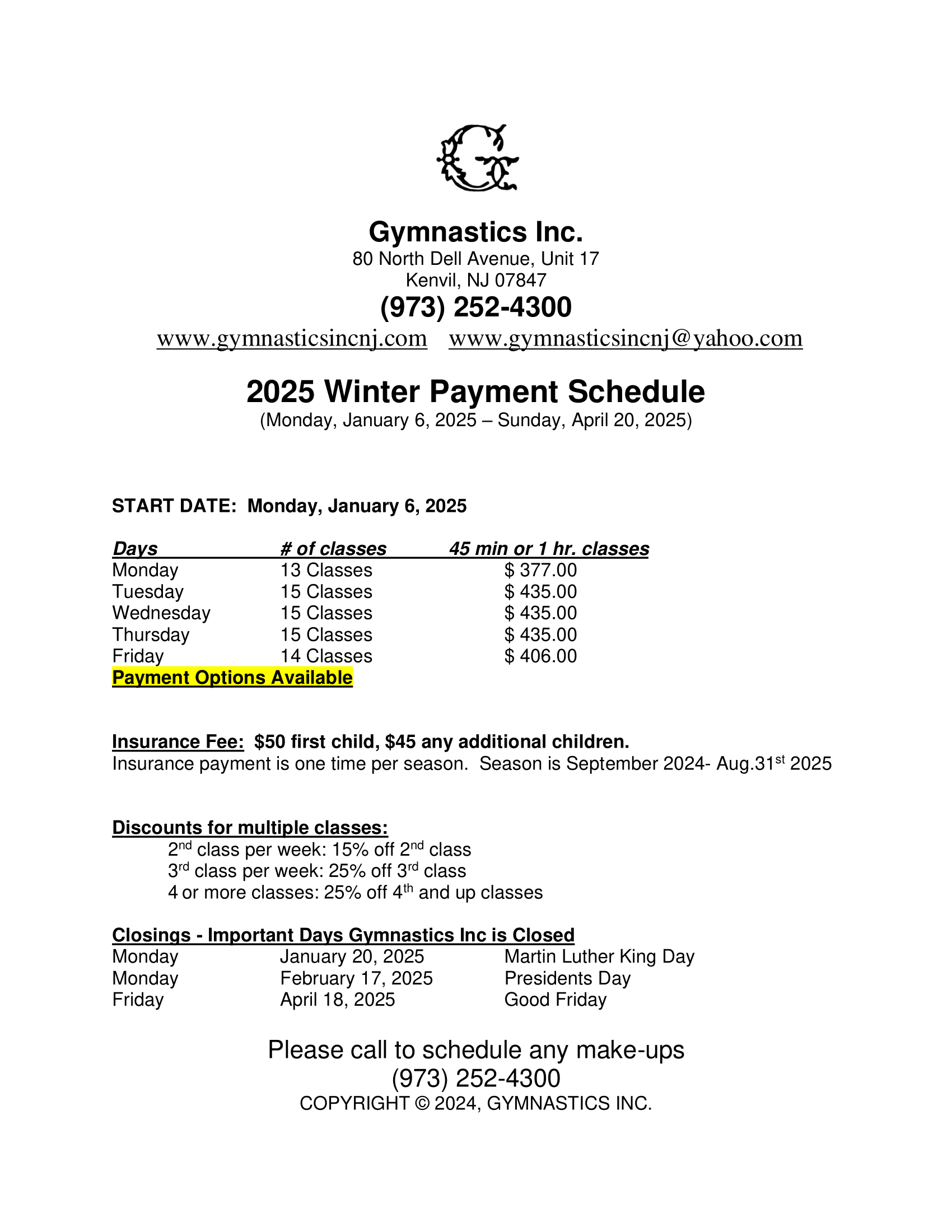 2025 WINTER PAYMENT SCHEDULE 1