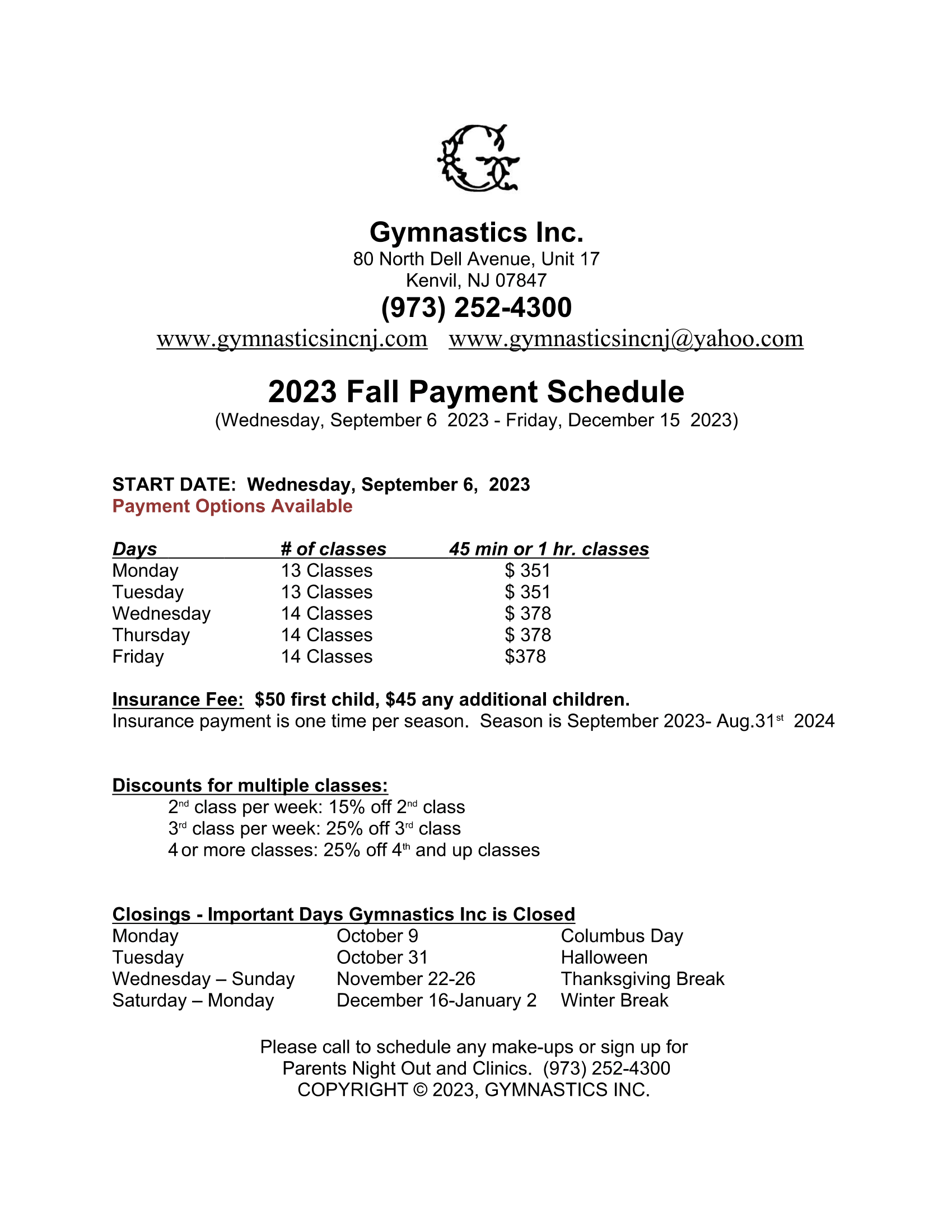 gym inc payment schedule 1
