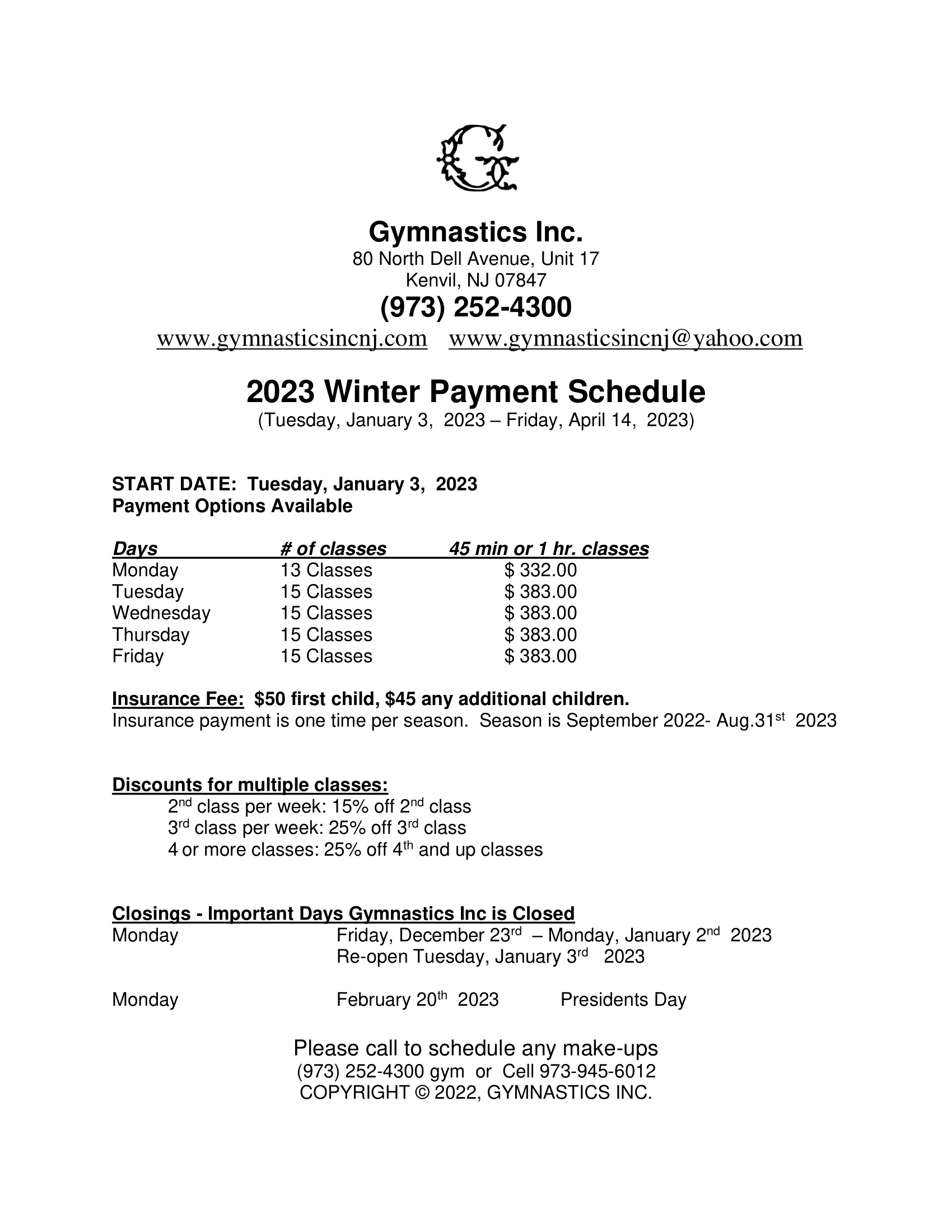 2023 WINTER PAYMENT SCHEDULE 1